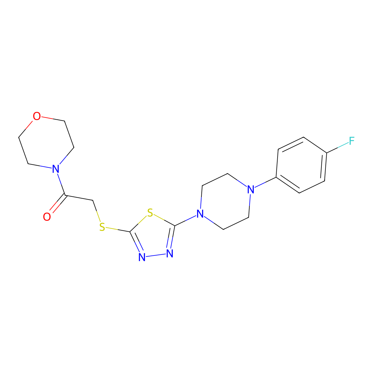 2-((5-(4-(4-Fluorophenyl)piperazin-1-yl)-1,3,4-thiadiazol-2-yl)thio)-1-morpholinoethanone molecular structure, CAS 1105221-45-1