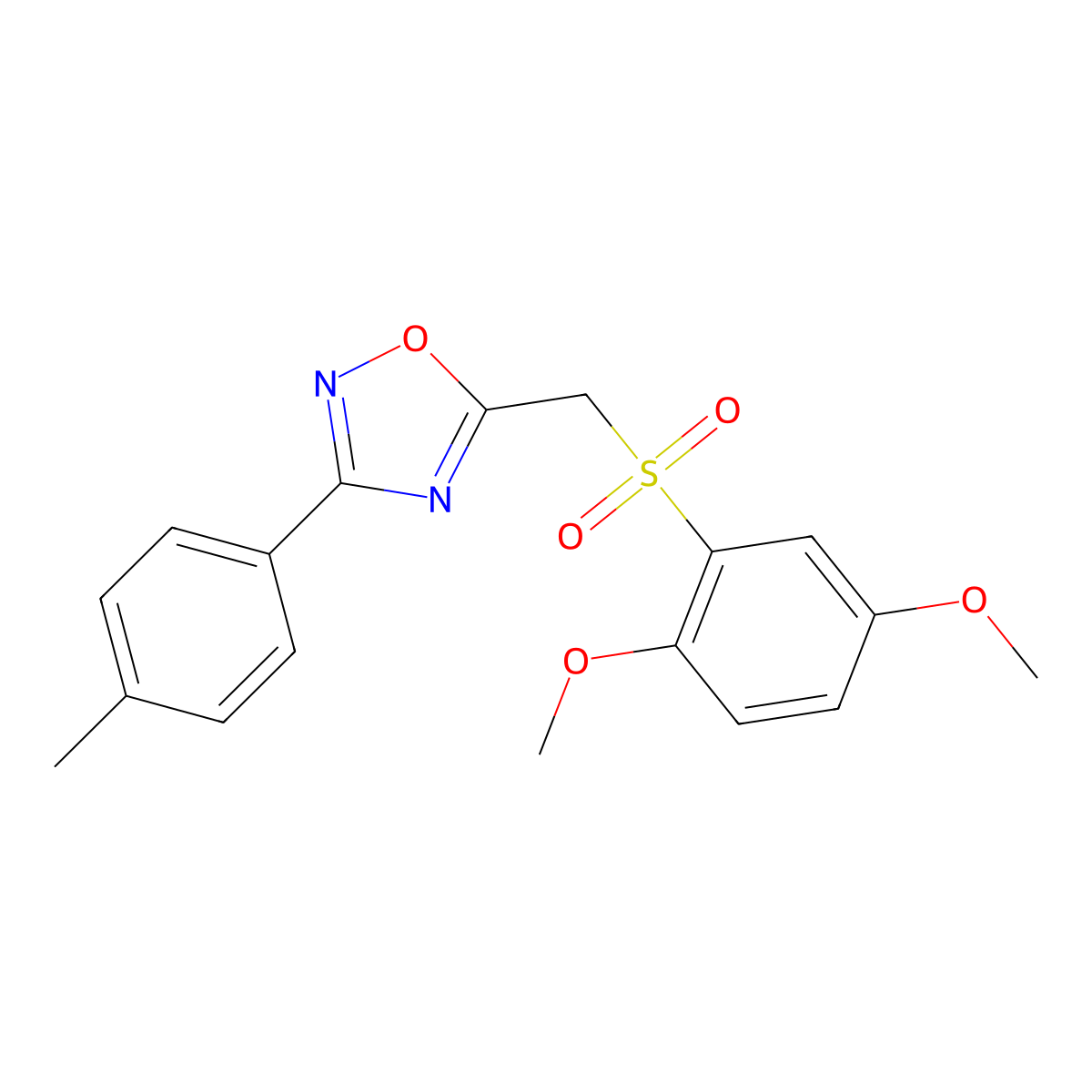 5-(((2,5-Dimethoxyphenyl)sulfonyl)methyl)-3-(p-tolyl)-1,2,4-oxadiazole molecular structure, CAS 1105221-47-3