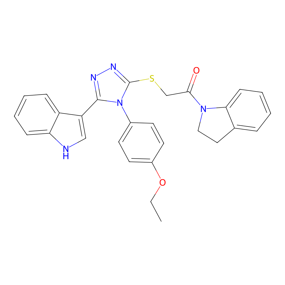 2-((4-(4-ethoxyphenyl)-5-(1H-indol-3-yl)-4H-1,2,4-triazol-3-yl)thio)-1-(indolin-1-yl)ethanone molecular structure, CAS 1105221-48-4