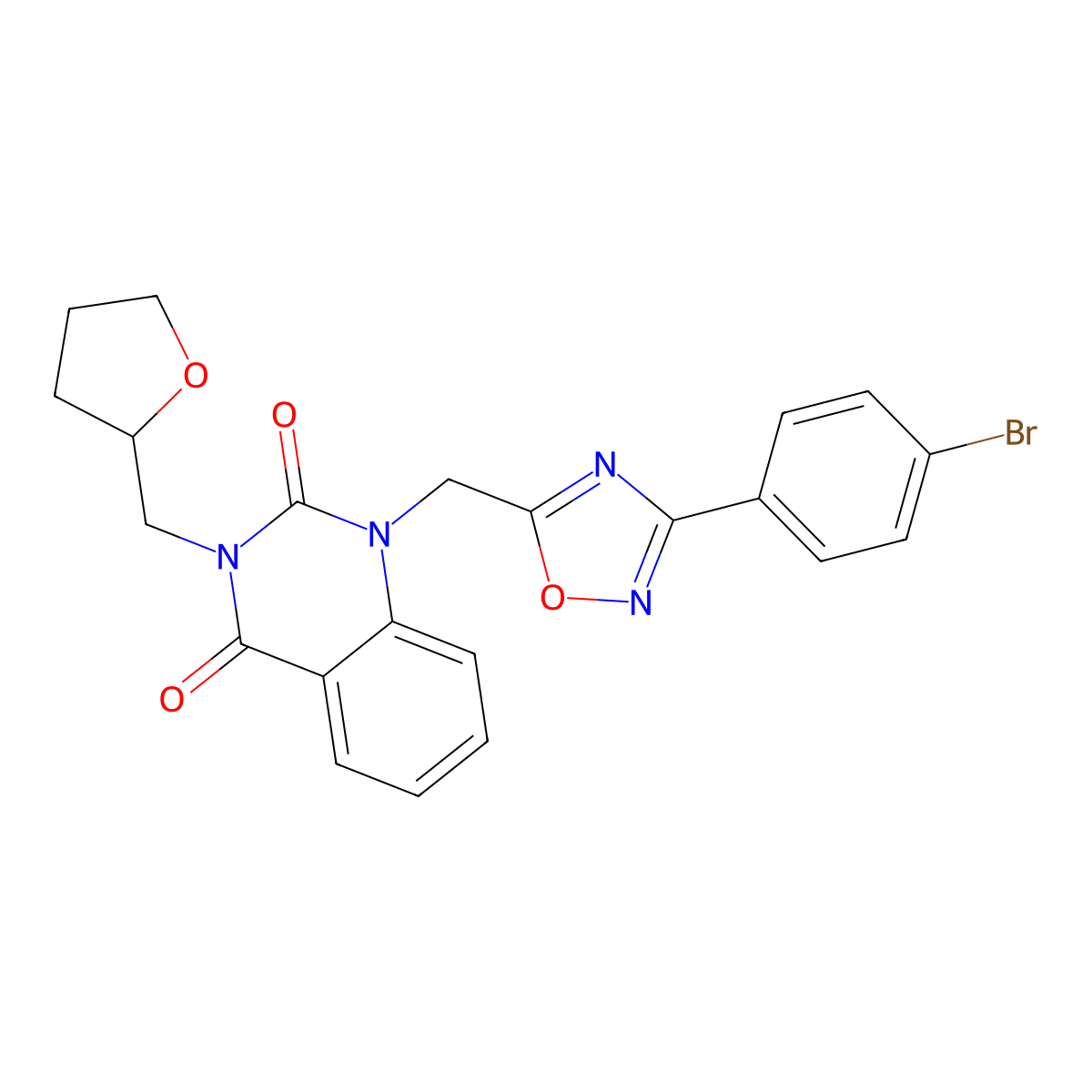 1-((3-(4-bromophenyl)-1,2,4-oxadiazol-5-yl)methyl)-3-((tetrahydrofuran-2-yl)methyl)quinazoline-2,4(1H,3H)-dione molecular structure, CAS 1105221-51-9