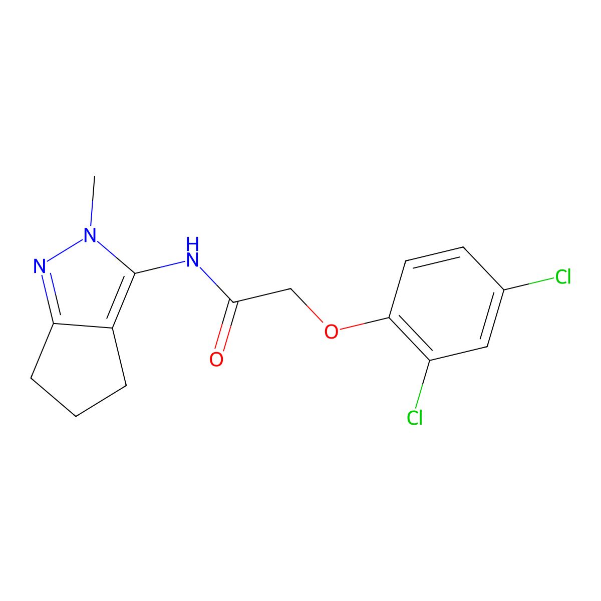 2-(2,4-dichlorophenoxy)-N-(2-methyl-2,4,5,6-tetrahydrocyclopenta[c]pyrazol-3-yl)acetamide molecular structure, CAS 1105221-53-1