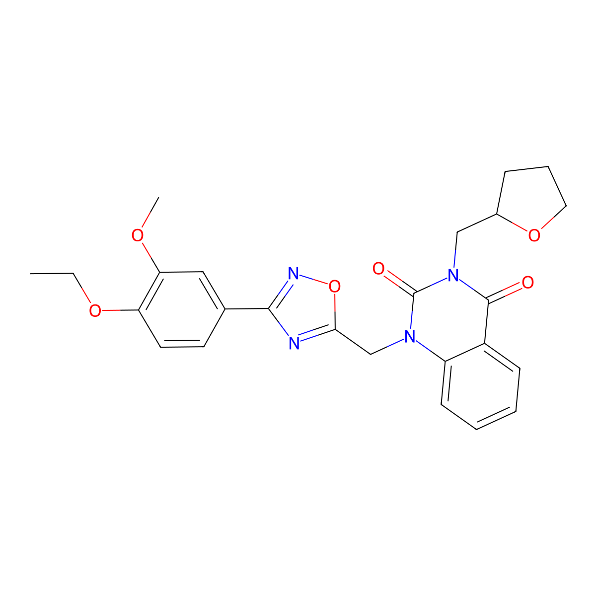 1-((3-(4-ethoxy-3-methoxyphenyl)-1,2,4-oxadiazol-5-yl)methyl)-3-((tetrahydrofuran-2-yl)methyl)quinazoline-2,4(1H,3H)-dione molecular structure, CAS 1105221-58-6