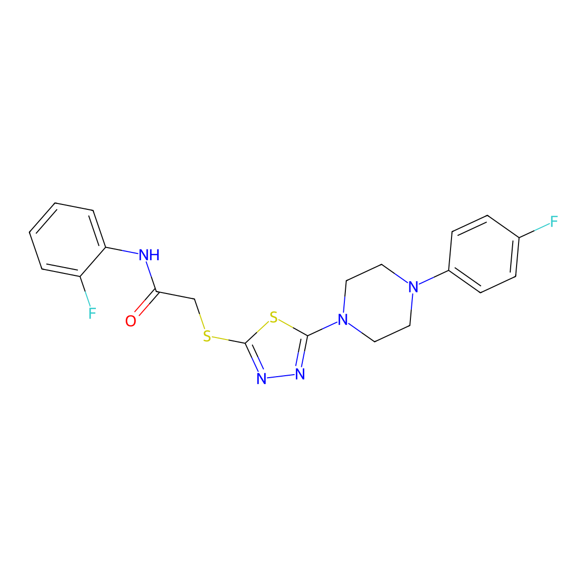 N-(2-fluorophenyl)-2-((5-(4-(4-fluorophenyl)piperazin-1-yl)-1,3,4-thiadiazol-2-yl)thio)acetamide molecular structure, CAS 1105221-59-7