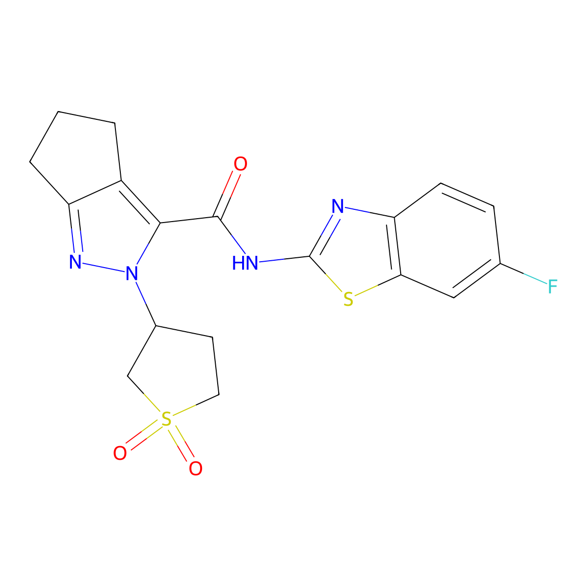 2-(1,1-dioxidotetrahydrothiophen-3-yl)-N-(6-fluorobenzo[d]thiazol-2-yl)-2,4,5,6-tetrahydrocyclopenta[c]pyrazole-3-carboxamide molecular structure, CAS 1105221-64-4