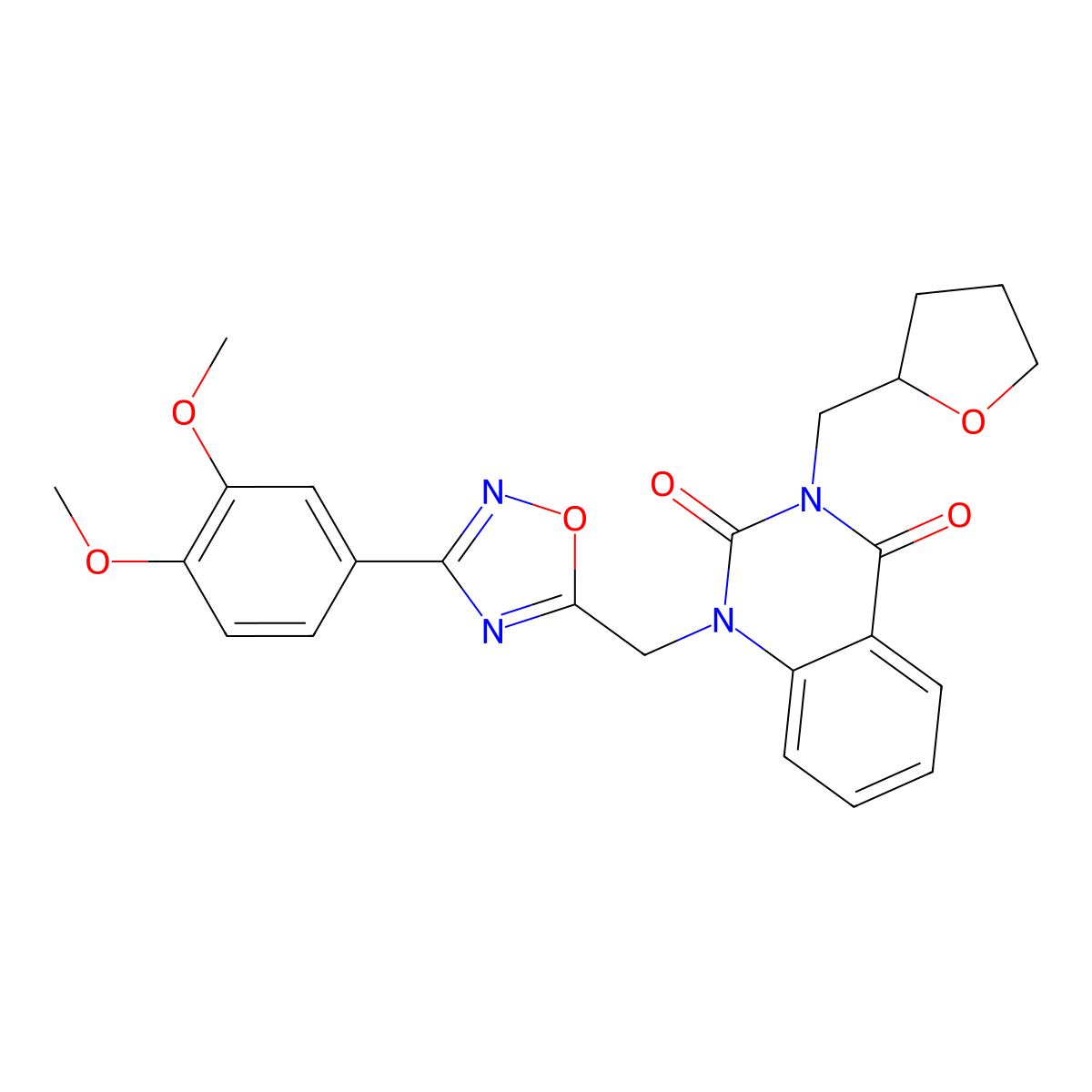 1-{[3-(3,4-Dimethoxyphenyl)-1,2,4-oxadiazol-5-yl]methyl}-3-[(oxolan-2-yl)methyl]-1,2,3,4-tetrahydroquinazoline-2,4-dione molecular structure, CAS 1105221-65-5
