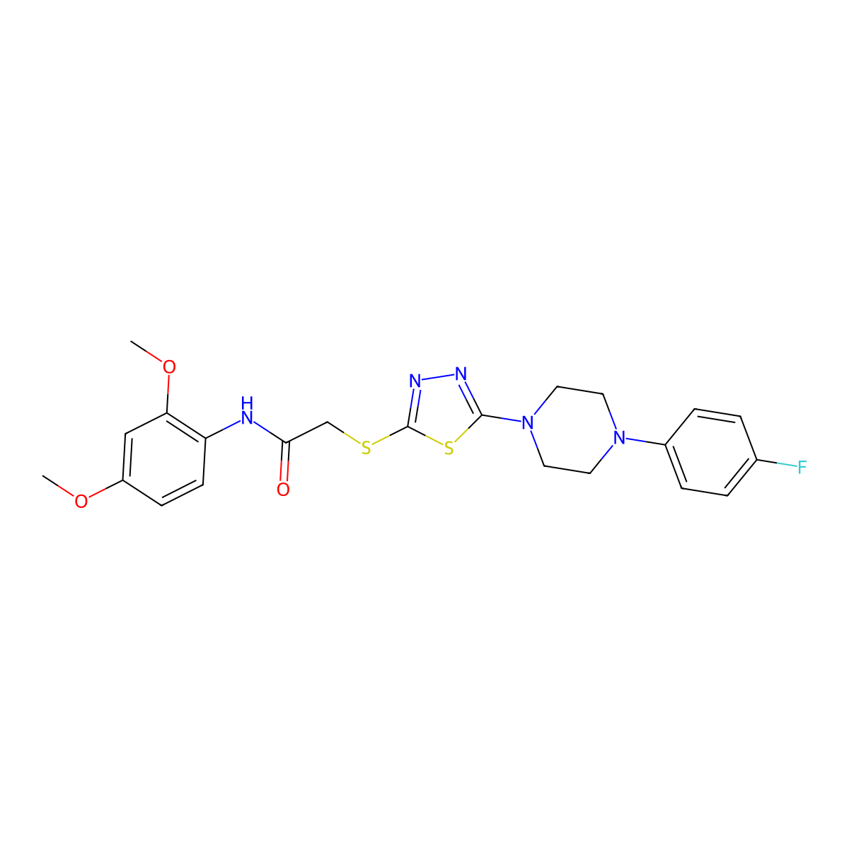 N-(2,4-dimethoxyphenyl)-2-((5-(4-(4-fluorophenyl)piperazin-1-yl)-1,3,4-thiadiazol-2-yl)thio)acetamide molecular structure, CAS 1105221-66-6
