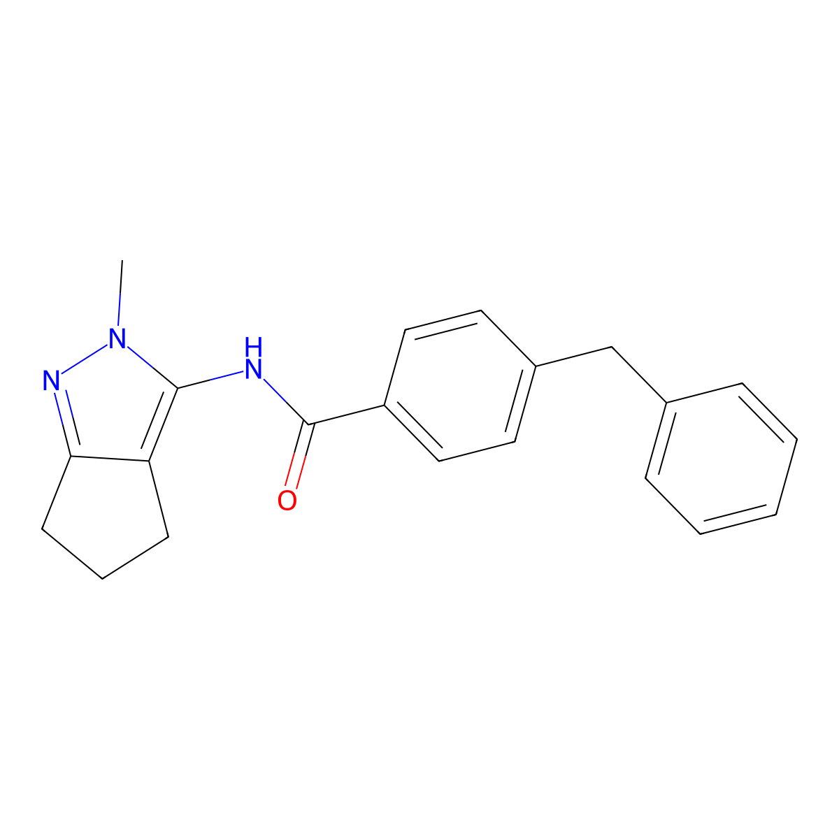 4-benzyl-N-(2-methyl-2,4,5,6-tetrahydrocyclopenta[c]pyrazol-3-yl)benzamide molecular structure, CAS 1105221-67-7