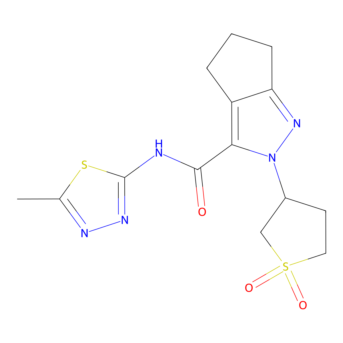 2-(1,1-dioxidotetrahydrothiophen-3-yl)-N-(5-methyl-1,3,4-thiadiazol-2-yl)-2,4,5,6-tetrahydrocyclopenta[c]pyrazole-3-carboxamide molecular structure, CAS 1105221-71-3