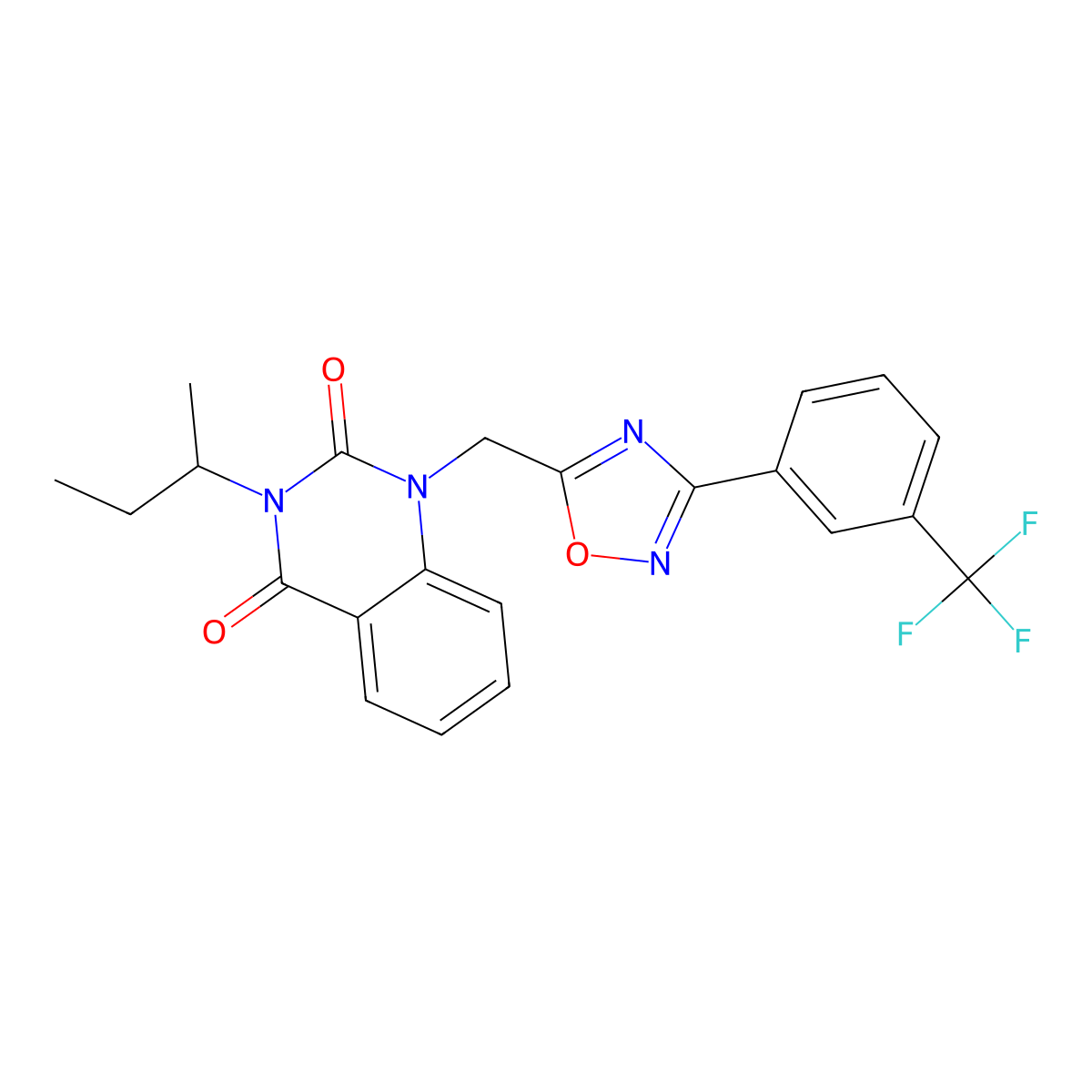 3-(sec-butyl)-1-((3-(3-(trifluoromethyl)phenyl)-1,2,4-oxadiazol-5-yl)methyl)quinazoline-2,4(1H,3H)-dione molecular structure, CAS 1105221-72-4