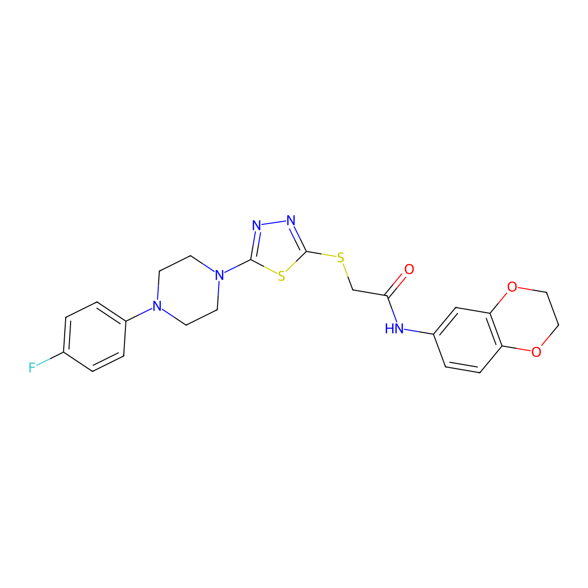 N-(2,3-dihydrobenzo[b][1,4]dioxin-6-yl)-2-((5-(4-(4-fluorophenyl)piperazin-1-yl)-1,3,4-thiadiazol-2-yl)thio)acetamide molecular structure, CAS 1105221-73-5