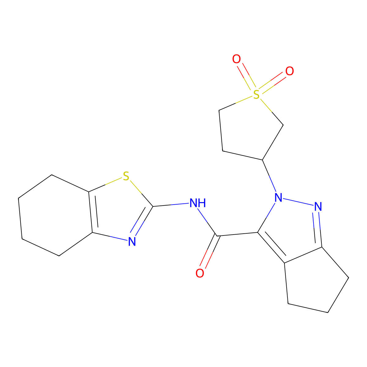 2-(1,1-dioxo-1lambda6-thiolan-3-yl)-N-(4,5,6,7-tetrahydro-1,3-benzothiazol-2-yl)-2H,4H,5H,6H-cyclopenta[c]pyrazole-3-carboxamide molecular structure, CAS 1105221-78-0