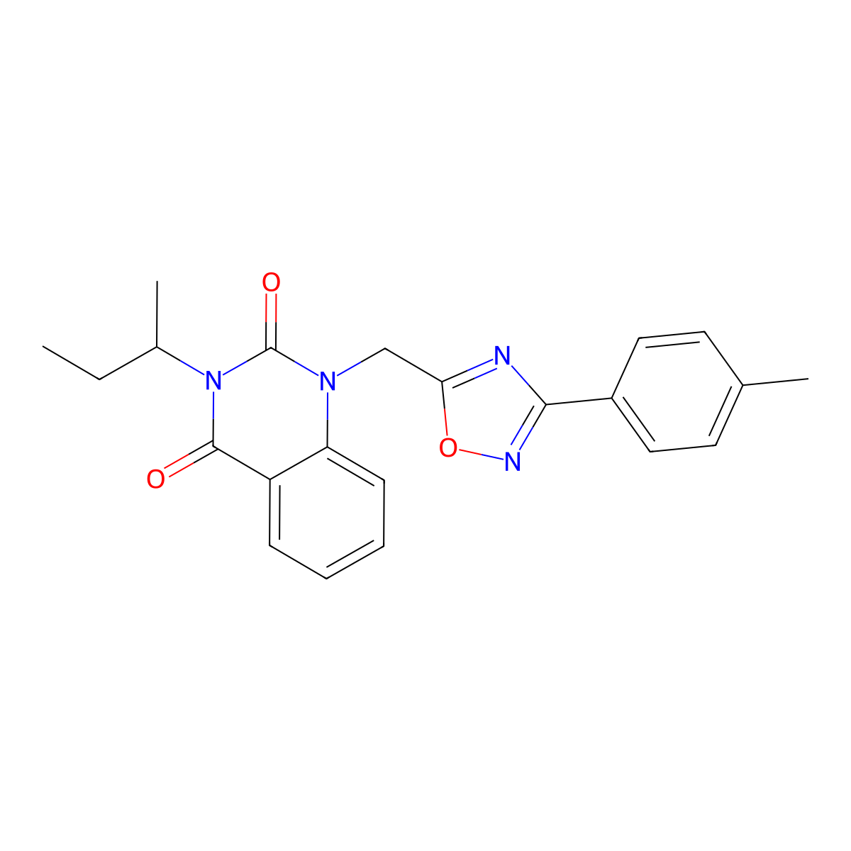 3-(sec-butyl)-1-((3-(p-tolyl)-1,2,4-oxadiazol-5-yl)methyl)quinazoline-2,4(1H,3H)-dione molecular structure, CAS 1105221-79-1