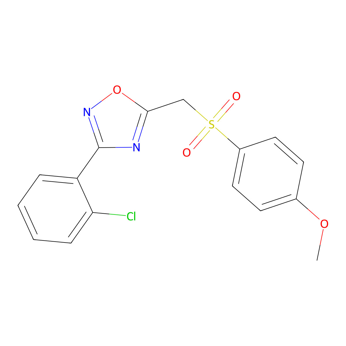 3-(2-Chlorophenyl)-5-(((4-methoxyphenyl)sulfonyl)methyl)-1,2,4-oxadiazole molecular structure, CAS 1105221-82-6