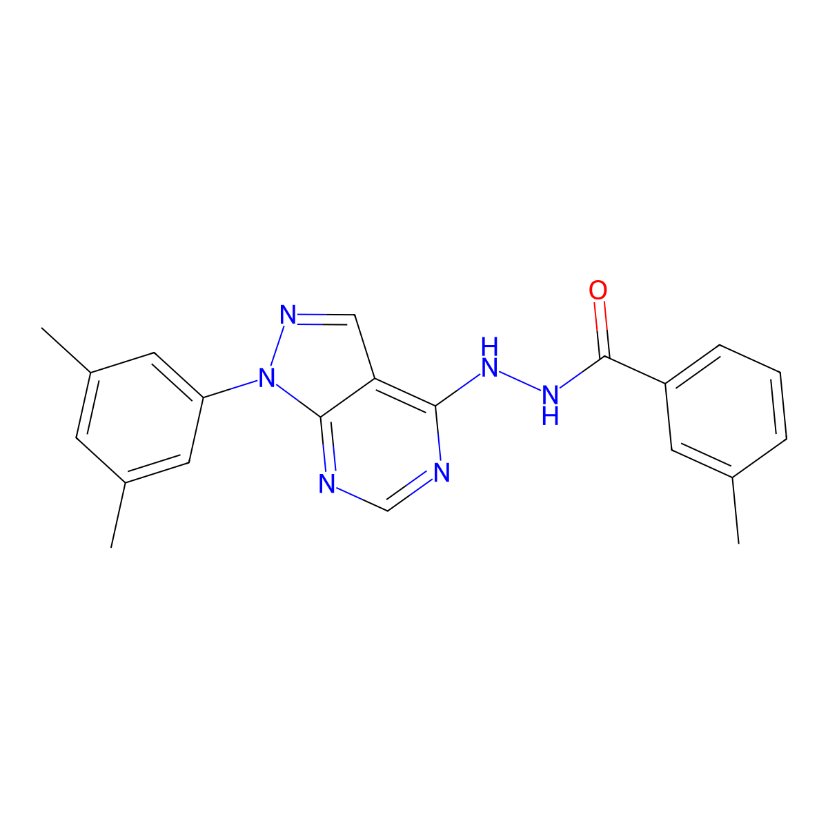 N'-[1-(3,5-dimethylphenyl)-1H-pyrazolo[3,4-d]pyrimidin-4-yl]-3-methylbenzohydrazide molecular structure, CAS 1105221-83-7