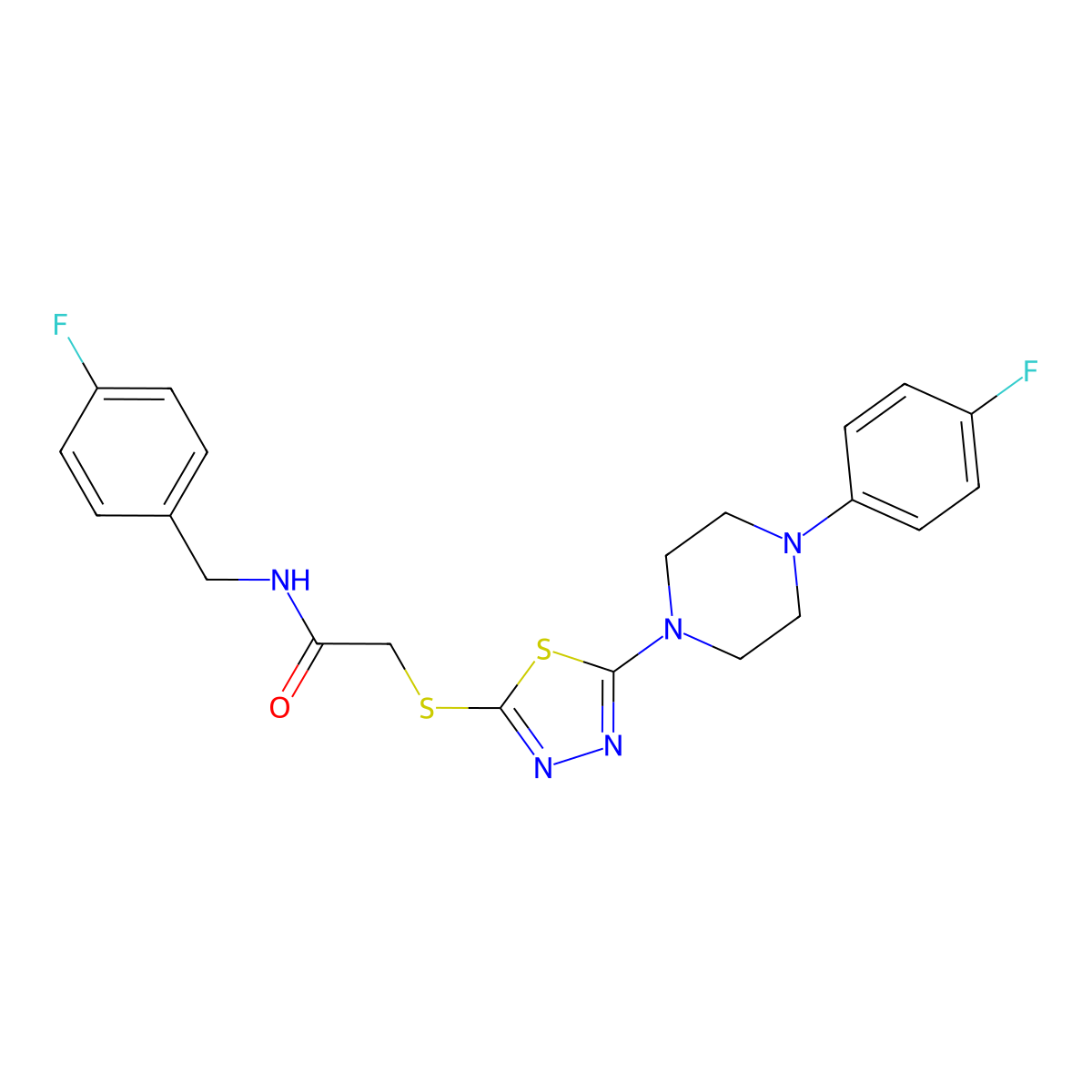N-(4-fluorobenzyl)-2-((5-(4-(4-fluorophenyl)piperazin-1-yl)-1,3,4-thiadiazol-2-yl)thio)acetamide molecular structure, CAS 1105221-87-1