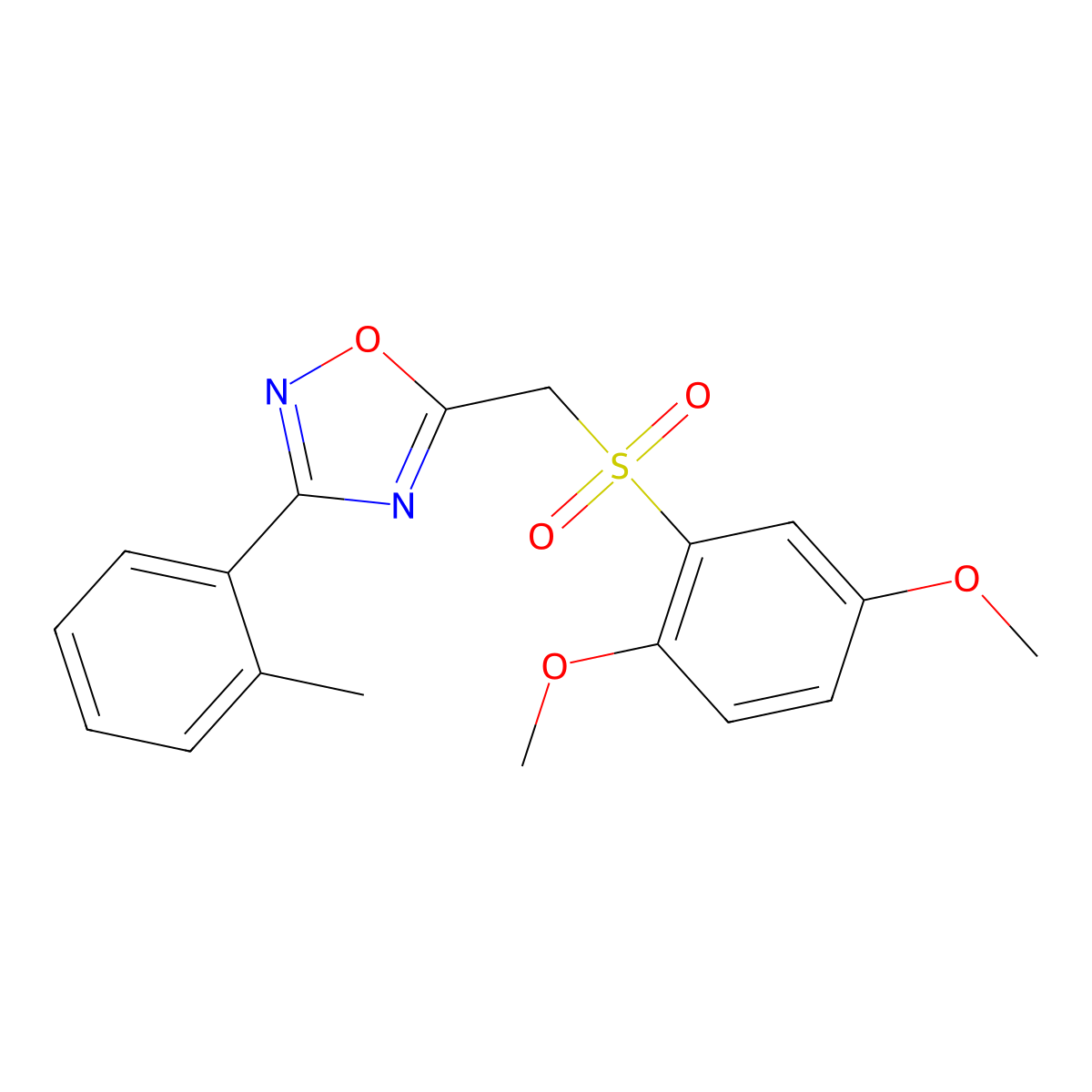 5-(((2,5-Dimethoxyphenyl)sulfonyl)methyl)-3-(o-tolyl)-1,2,4-oxadiazole molecular structure, CAS 1105221-89-3