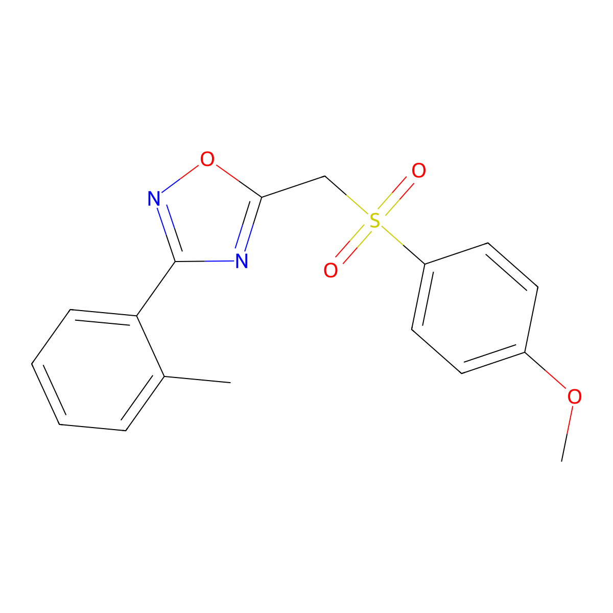 5-(((4-Methoxyphenyl)sulfonyl)methyl)-3-(o-tolyl)-1,2,4-oxadiazole molecular structure, CAS 1105221-96-2