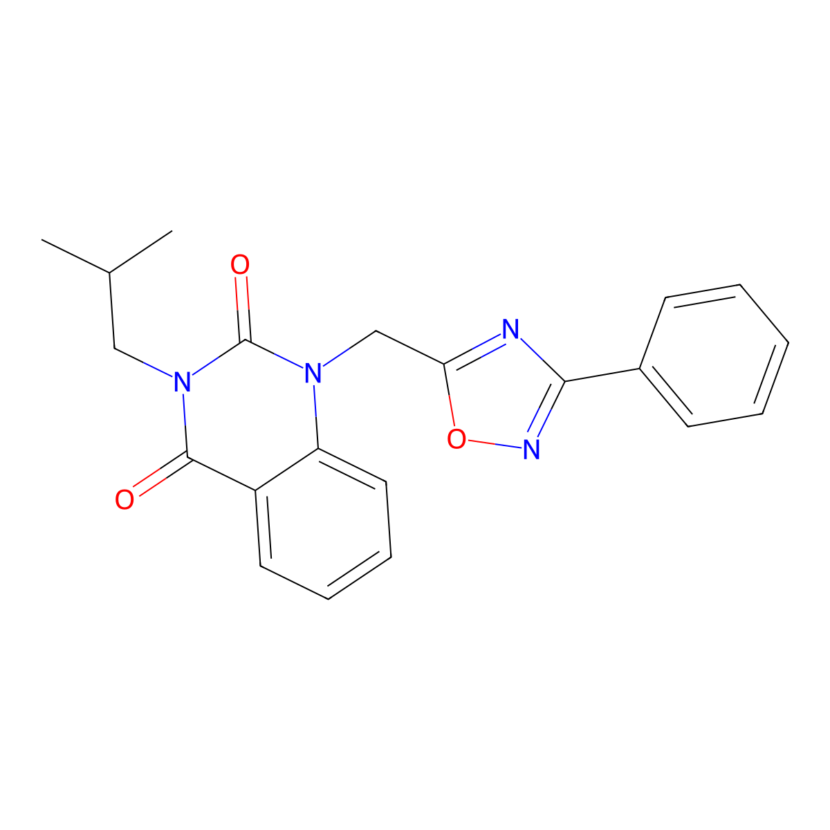 3-isobutyl-1-((3-phenyl-1,2,4-oxadiazol-5-yl)methyl)quinazoline-2,4(1H,3H)-dione molecular structure, CAS 1105221-99-5