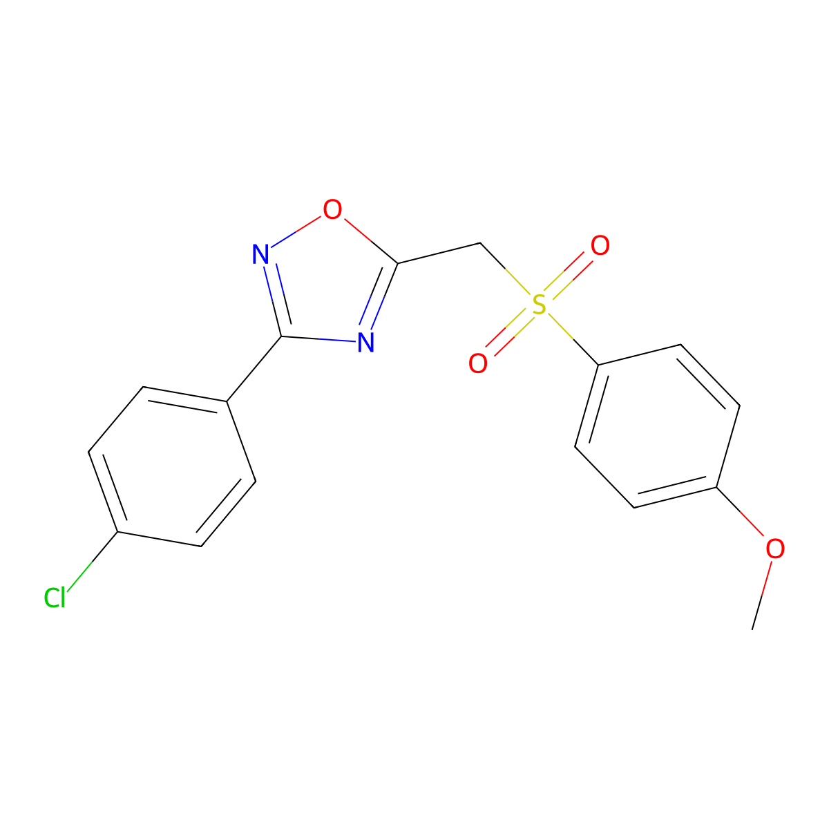 3-(4-Chlorophenyl)-5-(((4-methoxyphenyl)sulfonyl)methyl)-1,2,4-oxadiazole molecular structure, CAS 1105222-02-3