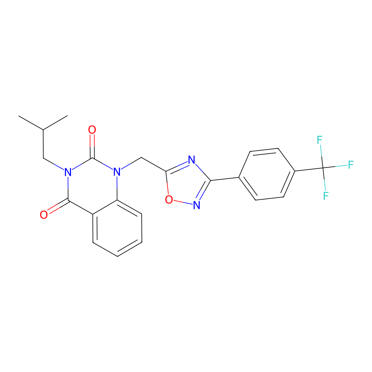 3-(2-Methylpropyl)-1-({3-[4-(trifluoromethyl)phenyl]-1,2,4-oxadiazol-5-yl}methyl)-1,2,3,4-tetrahydroquinazoline-2,4-dione molecular structure, CAS 1105222-05-6