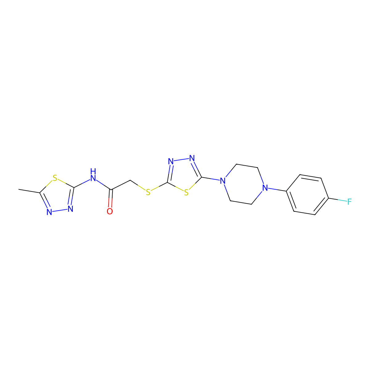 2-((5-(4-(4-fluorophenyl)piperazin-1-yl)-1,3,4-thiadiazol-2-yl)thio)-N-(5-methyl-1,3,4-thiadiazol-2-yl)acetamide molecular structure, CAS 1105222-06-7