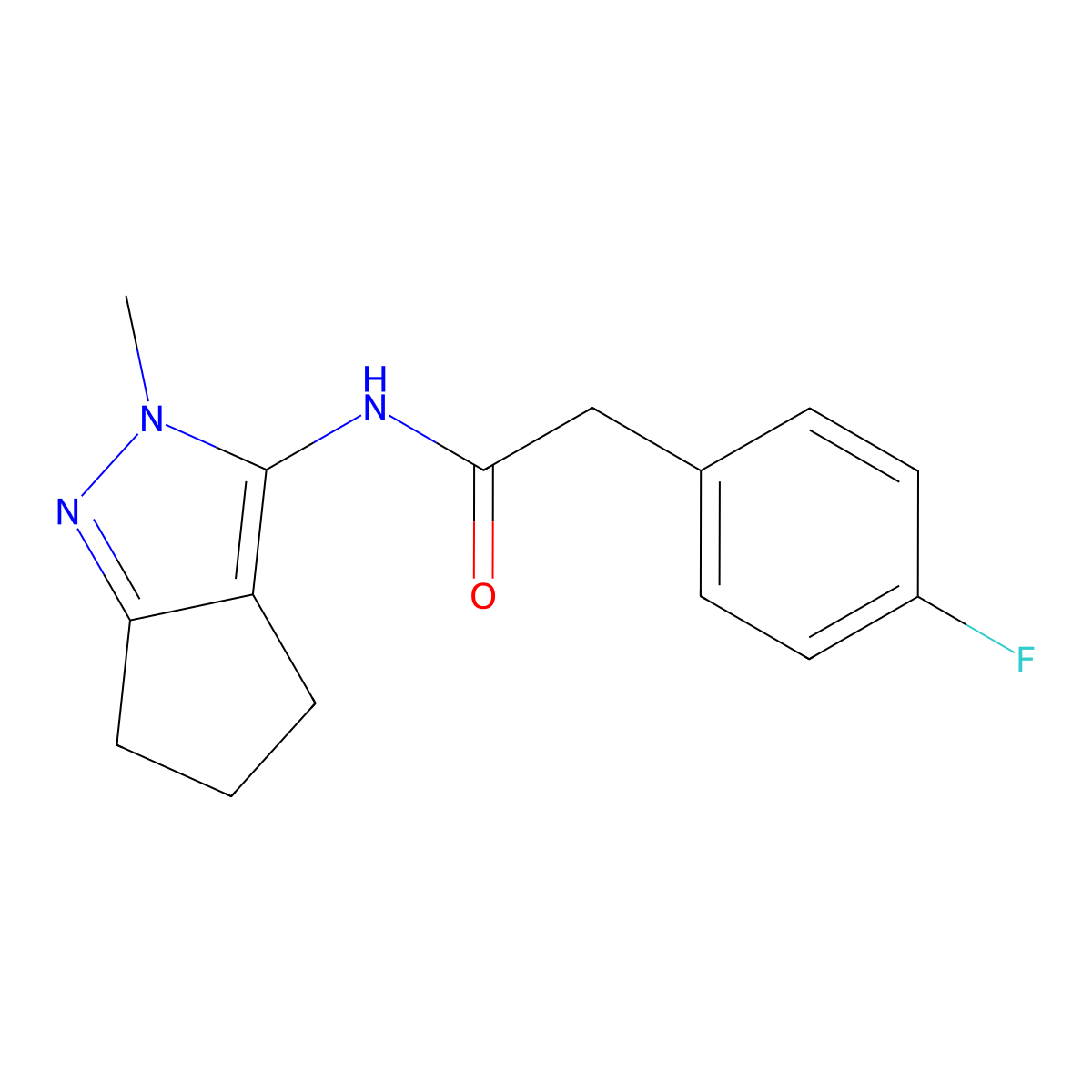 2-(4-fluorophenyl)-N-(2-methyl-2,4,5,6-tetrahydrocyclopenta[c]pyrazol-3-yl)acetamide molecular structure, CAS 1105222-07-8