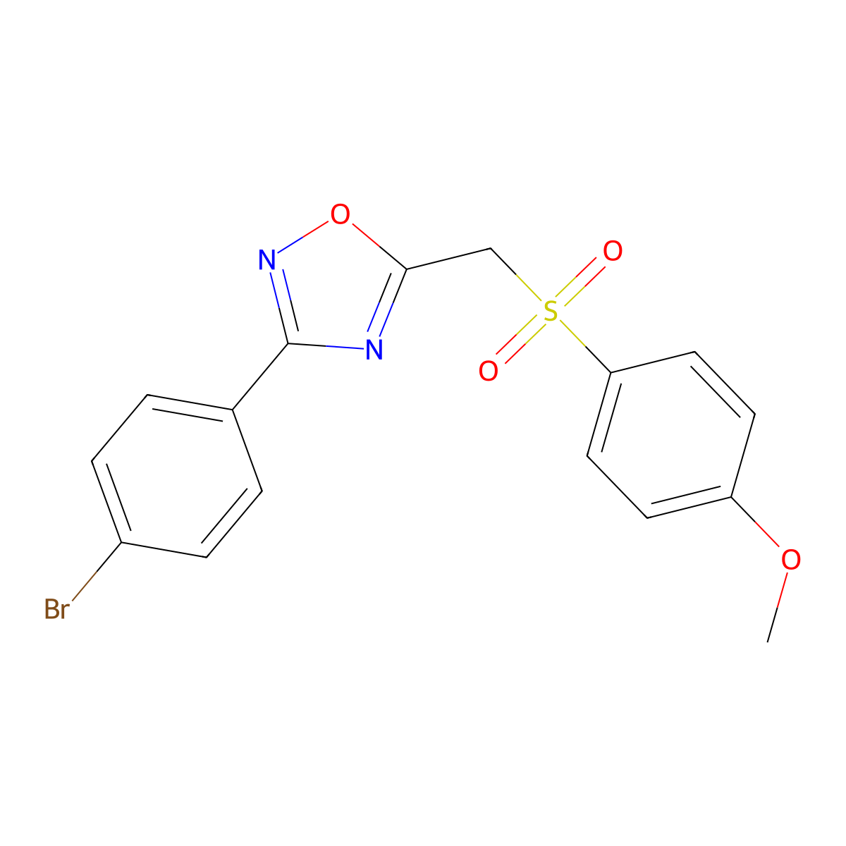 3-(4-Bromophenyl)-5-(((4-methoxyphenyl)sulfonyl)methyl)-1,2,4-oxadiazole molecular structure, CAS 1105222-08-9