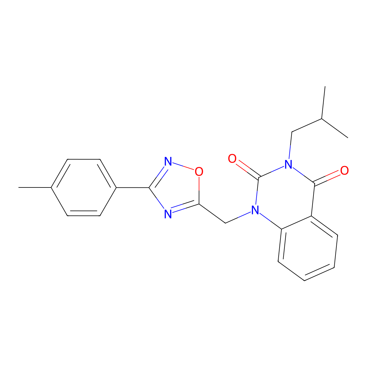 3-isobutyl-1-((3-(p-tolyl)-1,2,4-oxadiazol-5-yl)methyl)quinazoline-2,4(1H,3H)-dione molecular structure, CAS 1105222-11-4