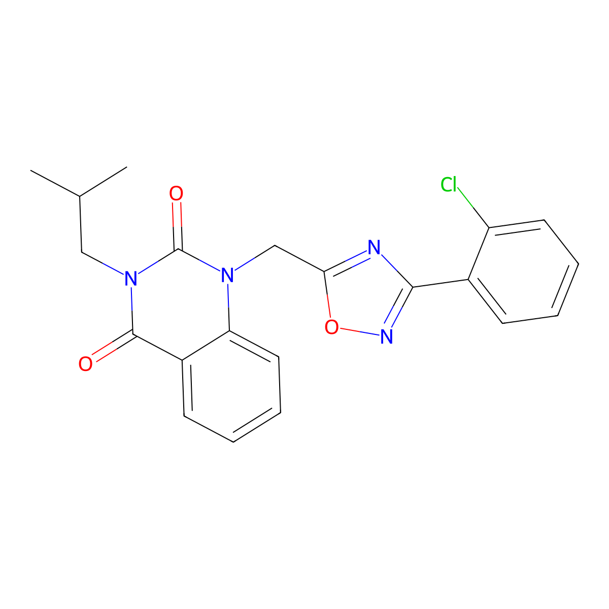 1-((3-(2-chlorophenyl)-1,2,4-oxadiazol-5-yl)methyl)-3-isobutylquinazoline-2,4(1H,3H)-dione molecular structure, CAS 1105222-17-0