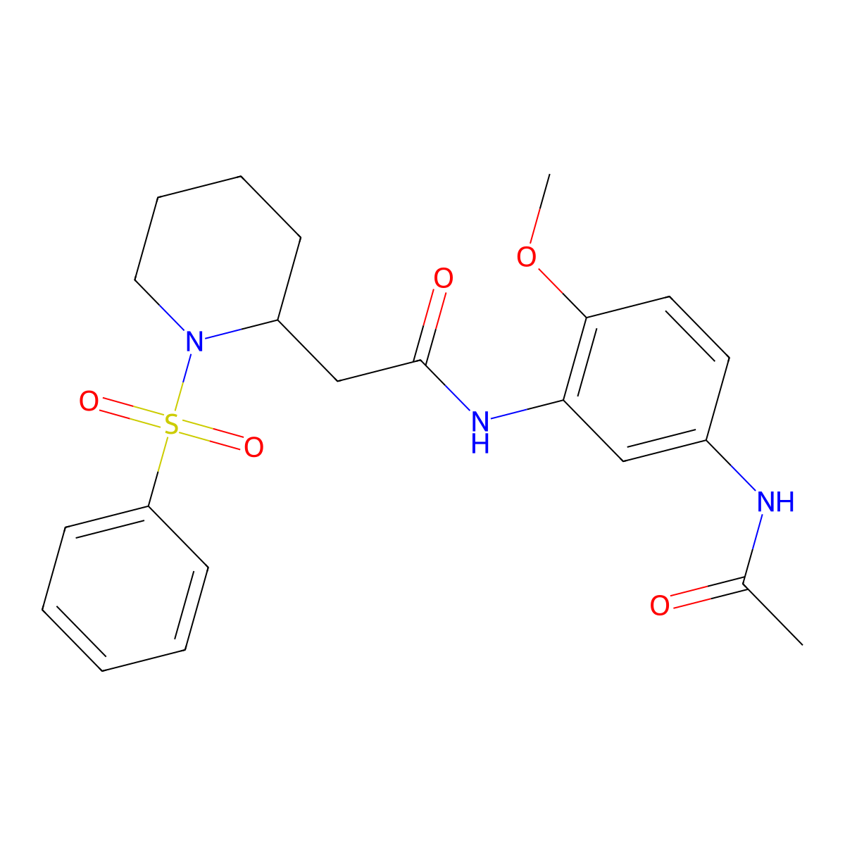 N-(5-acetamido-2-methoxyphenyl)-2-(1-(phenylsulfonyl)piperidin-2-yl)acetamide molecular structure, CAS 1105222-21-6