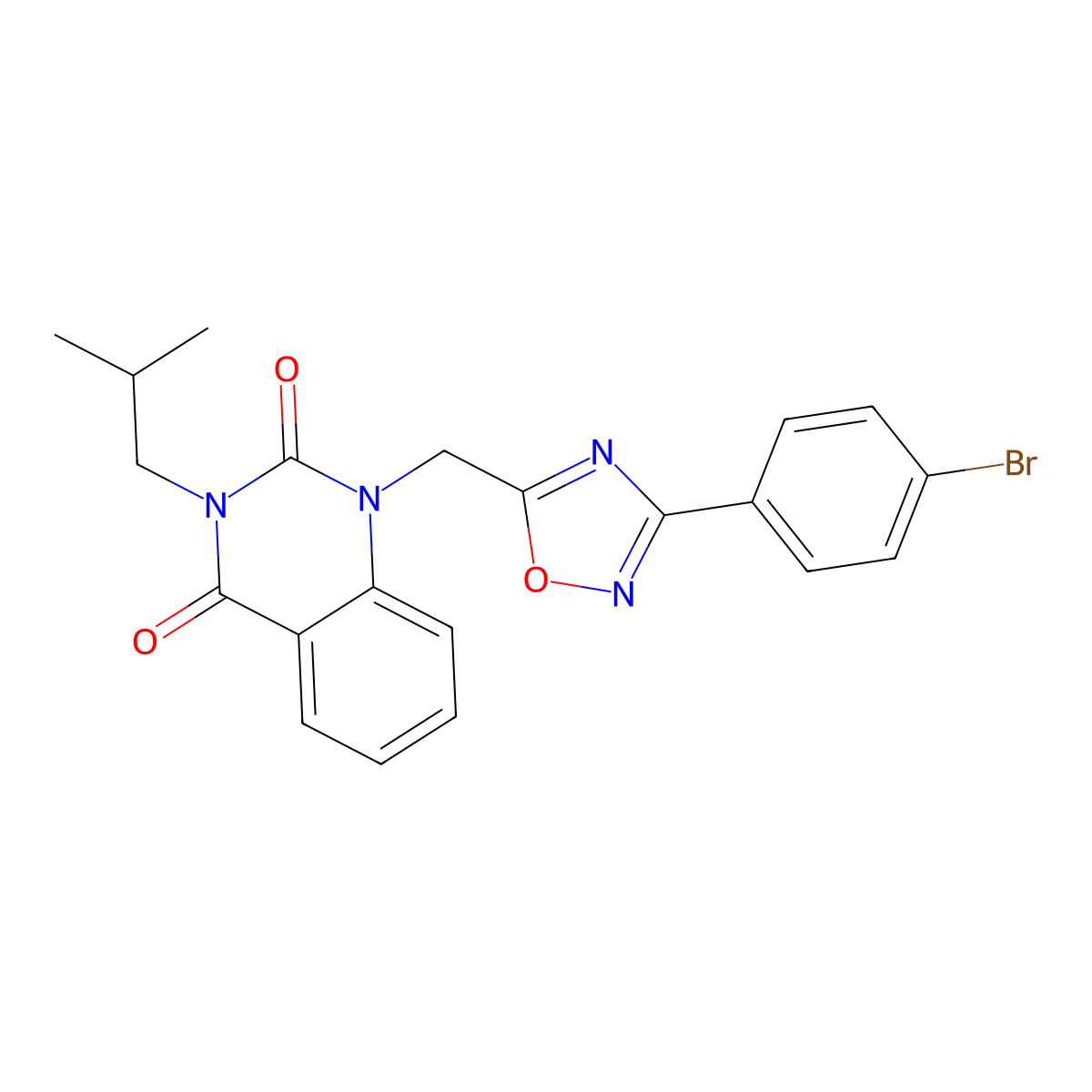 1-((3-(4-bromophenyl)-1,2,4-oxadiazol-5-yl)methyl)-3-isobutylquinazoline-2,4(1H,3H)-dione molecular structure, CAS 1105222-23-8