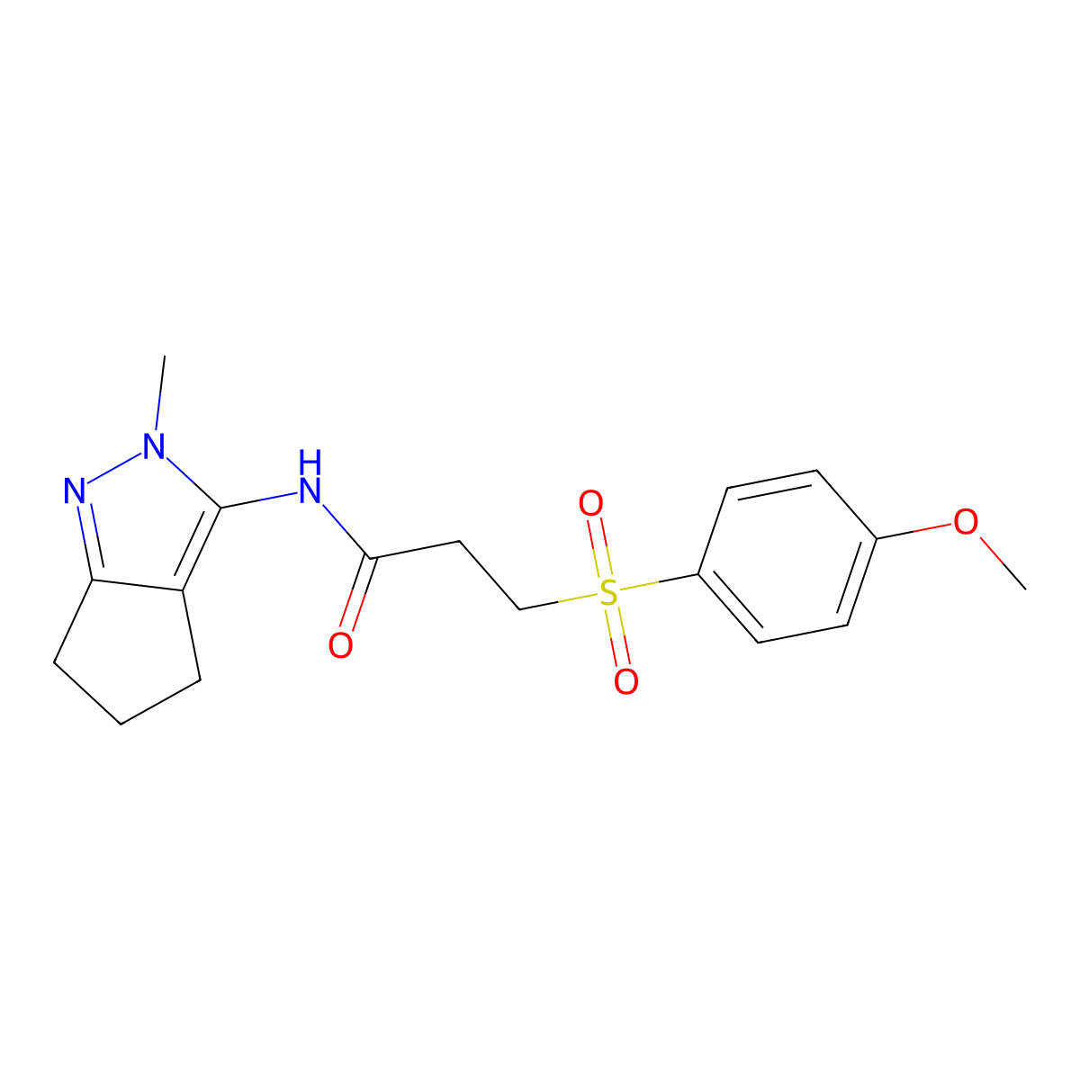 3-((4-methoxyphenyl)sulfonyl)-N-(2-methyl-2,4,5,6-tetrahydrocyclopenta[c]pyrazol-3-yl)propanamide molecular structure, CAS 1105222-25-0