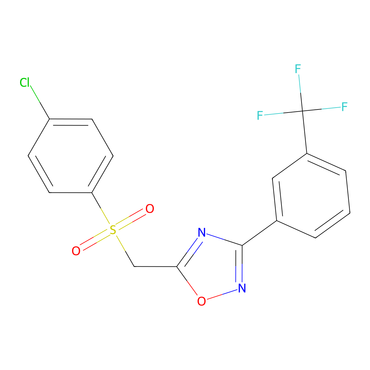 5-(((4-Chlorophenyl)sulfonyl)methyl)-3-(3-(trifluoromethyl)phenyl)-1,2,4-oxadiazole molecular structure, CAS 1105222-26-1
