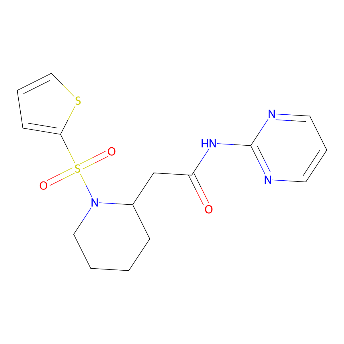 N-(pyrimidin-2-yl)-2-(1-(thiophen-2-ylsulfonyl)piperidin-2-yl)acetamide molecular structure, CAS 1105222-27-2