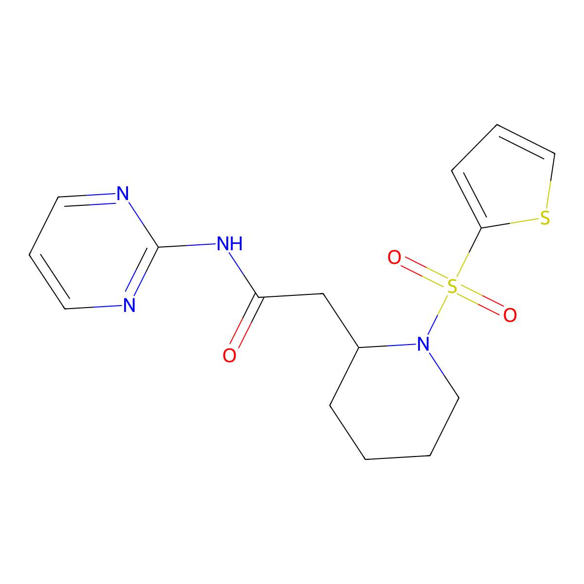 N-(pyrimidin-2-yl)-2-(1-(thiophen-2-ylsulfonyl)piperidin-2-yl)acetamide molecular structure, CAS 1105222-27-2