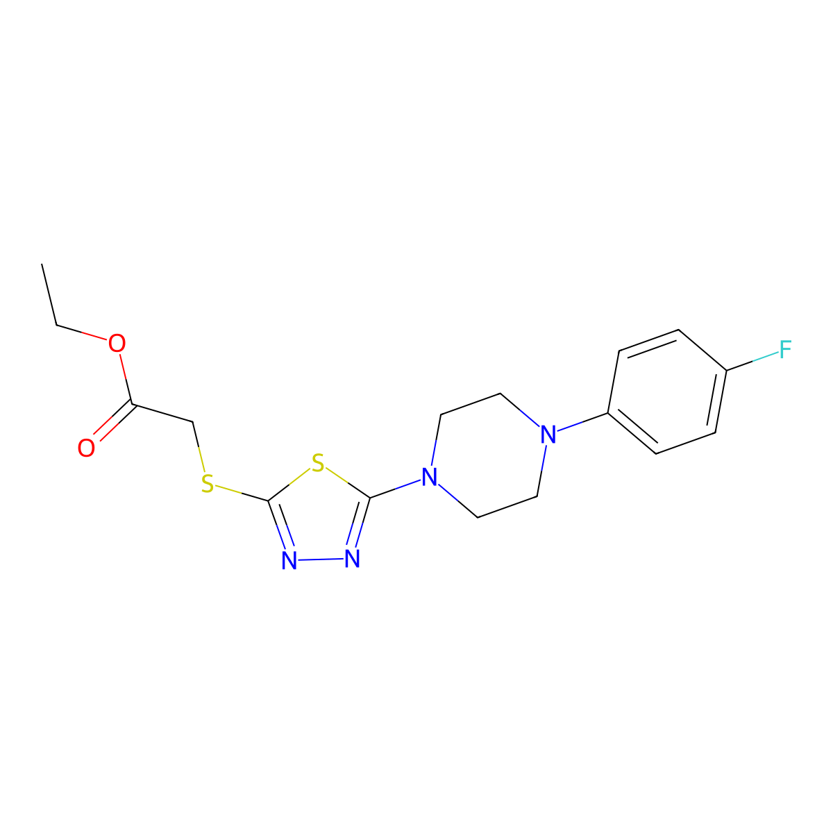 Ethyl 2-((5-(4-(4-fluorophenyl)piperazin-1-yl)-1,3,4-thiadiazol-2-yl)thio)acetate molecular structure, CAS 1105222-30-7