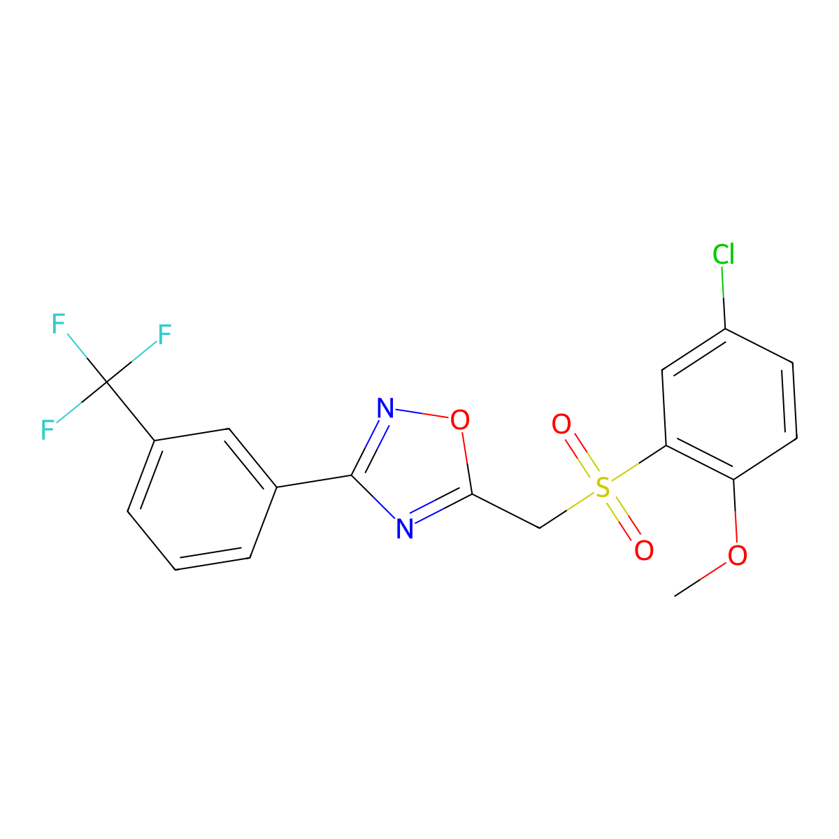 5-(((5-Chloro-2-methoxyphenyl)sulfonyl)methyl)-3-(3-(trifluoromethyl)phenyl)-1,2,4-oxadiazole molecular structure, CAS 1105222-32-9