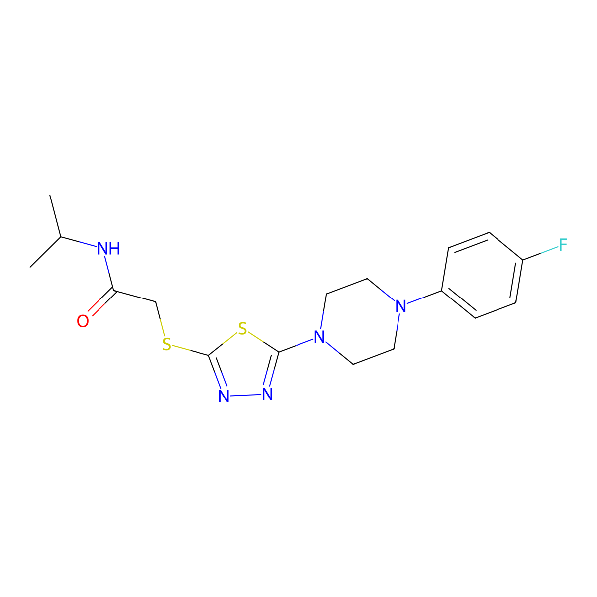 2-((5-(4-(4-fluorophenyl)piperazin-1-yl)-1,3,4-thiadiazol-2-yl)thio)-N-isopropylacetamide molecular structure, CAS 1105222-36-3