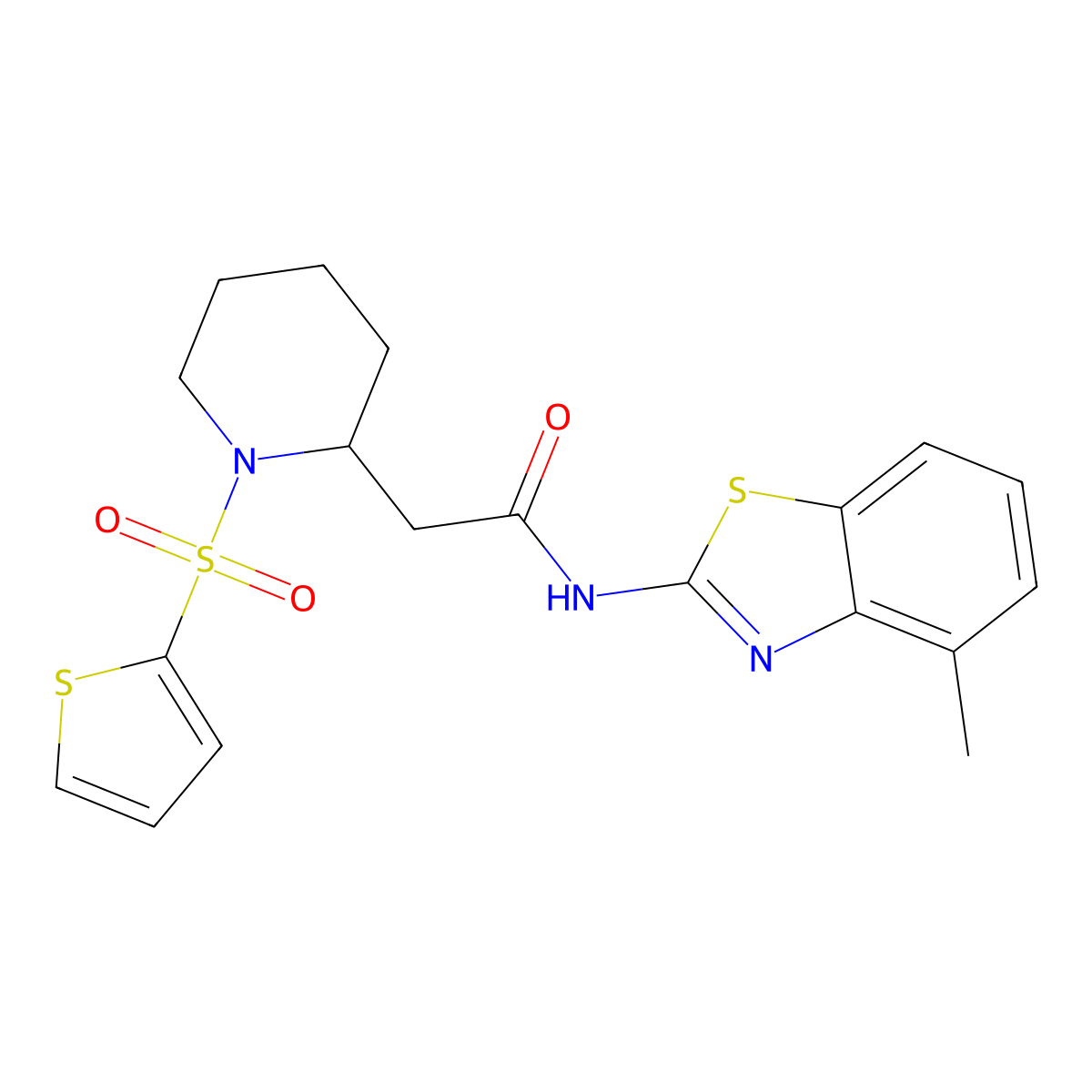 N-(4-methylbenzo[d]thiazol-2-yl)-2-(1-(thiophen-2-ylsulfonyl)piperidin-2-yl)acetamide molecular structure, CAS 1105222-39-6