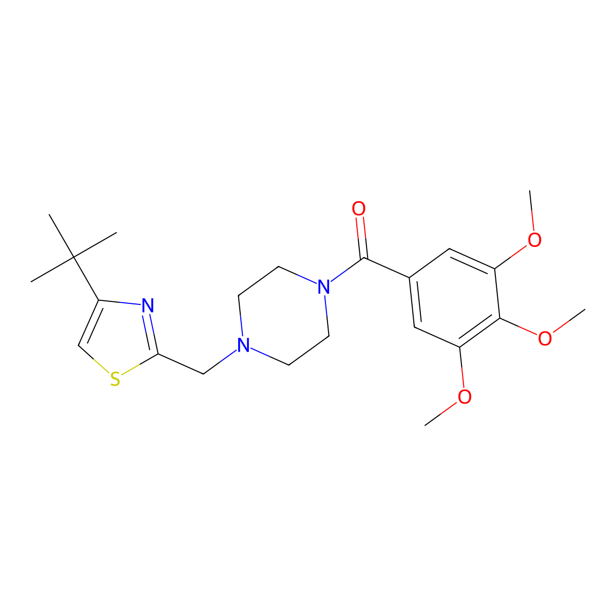 (4-((4-(Tert-butyl)thiazol-2-yl)methyl)piperazin-1-yl)(3,4,5-trimethoxyphenyl)methanone molecular structure, CAS 1105222-40-9