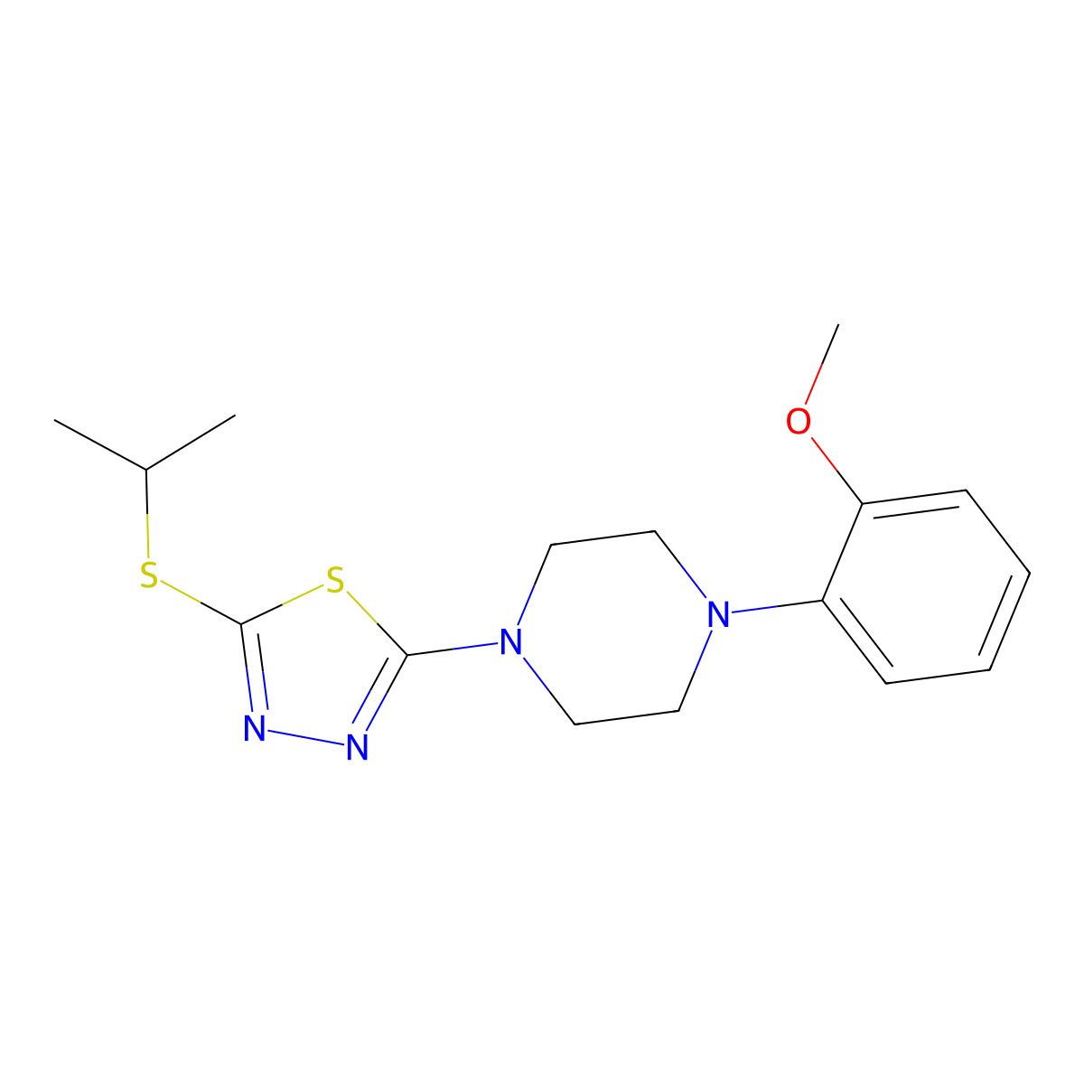 2-(Isopropylthio)-5-(4-(2-methoxyphenyl)piperazin-1-yl)-1,3,4-thiadiazole molecular structure, CAS 1105222-42-1