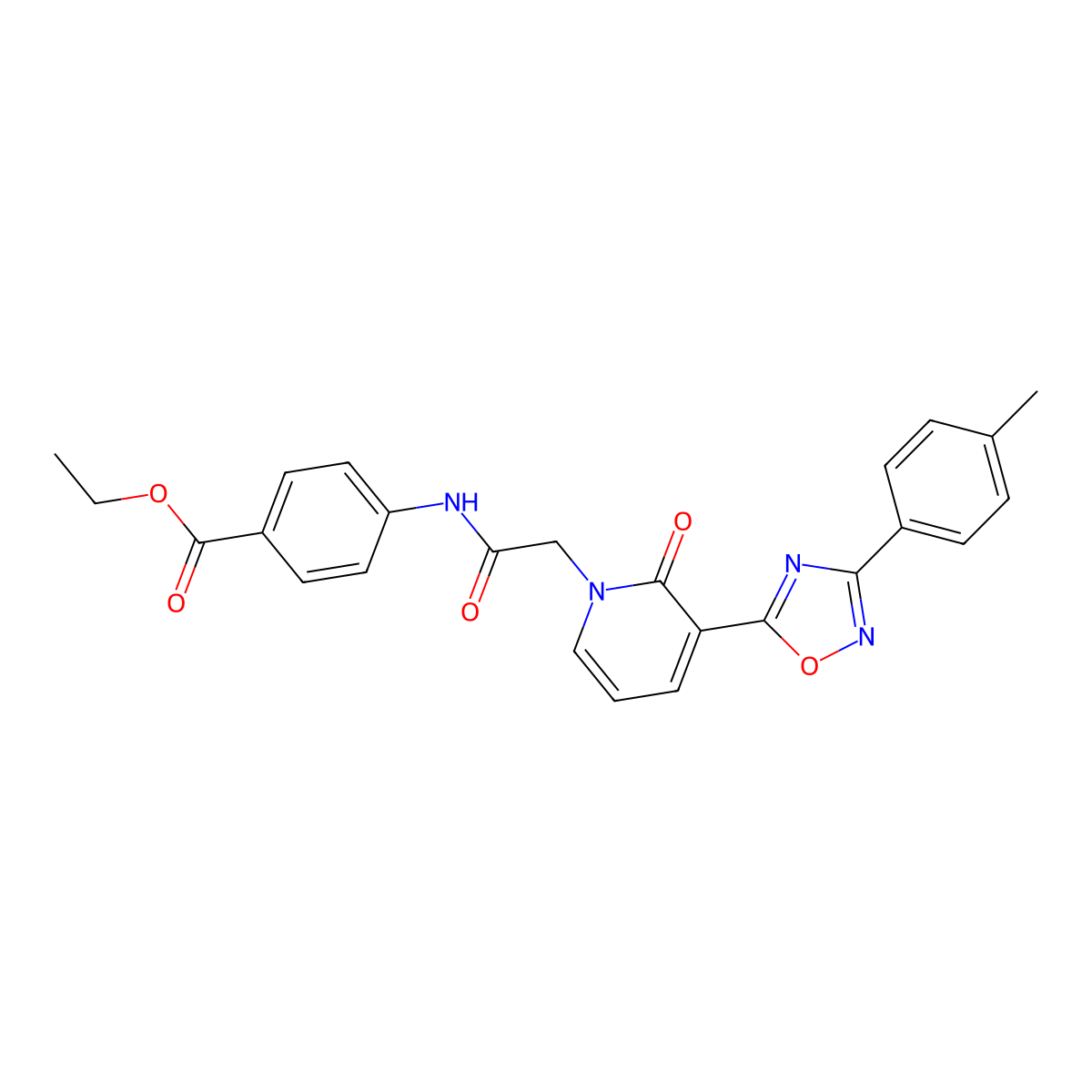ethyl 4-(2-(2-oxo-3-(3-(p-tolyl)-1,2,4-oxadiazol-5-yl)pyridin-1(2H)-yl)acetamido)benzoate molecular structure, CAS 1105222-44-3