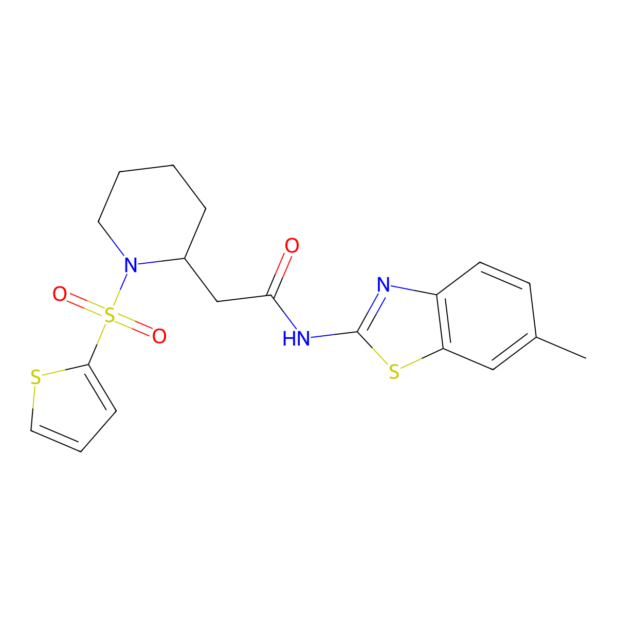 N-(6-methylbenzo[d]thiazol-2-yl)-2-(1-(thiophen-2-ylsulfonyl)piperidin-2-yl)acetamide molecular structure, CAS 1105222-45-4