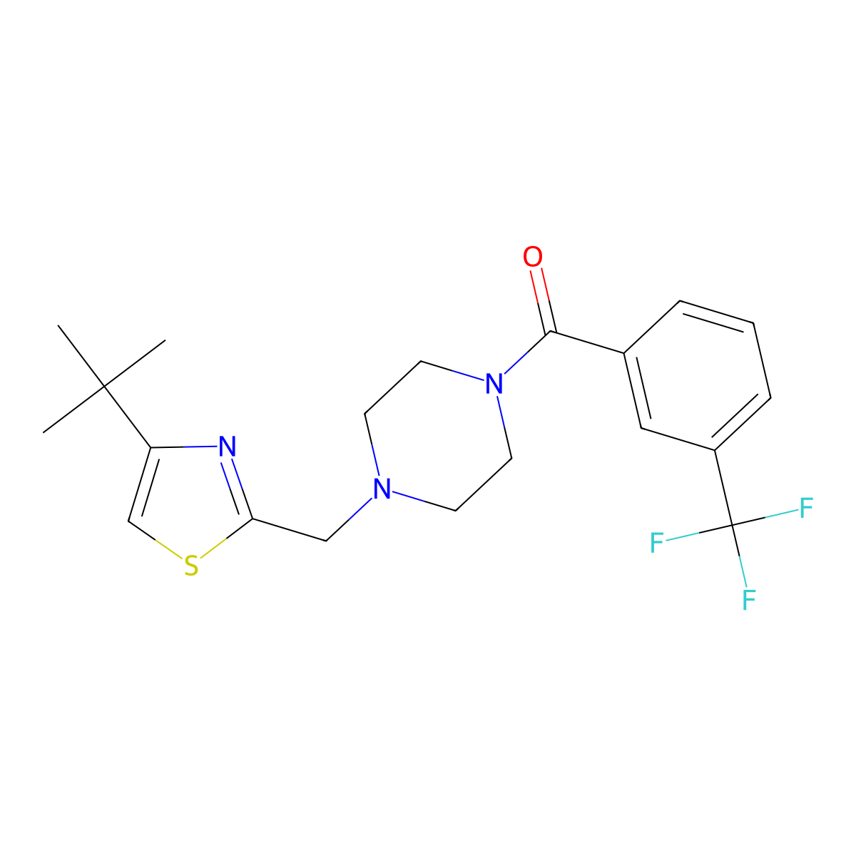 (4-((4-(Tert-butyl)thiazol-2-yl)methyl)piperazin-1-yl)(3-(trifluoromethyl)phenyl)methanone molecular structure, CAS 1105222-46-5