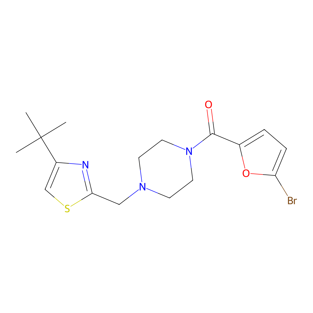 (5-Bromofuran-2-yl)(4-((4-(tert-butyl)thiazol-2-yl)methyl)piperazin-1-yl)methanone molecular structure, CAS 1105222-52-3