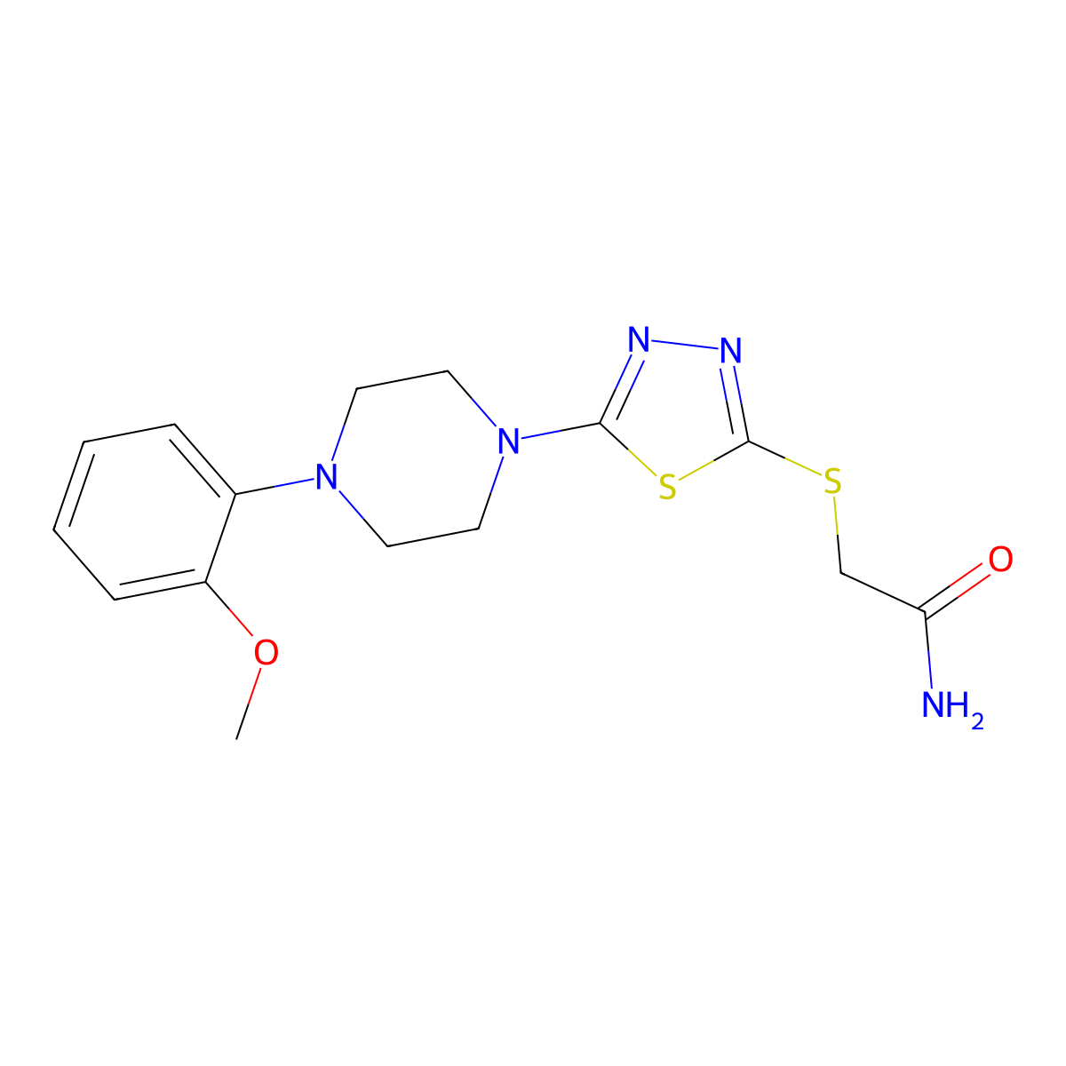 2-((5-(4-(2-Methoxyphenyl)piperazin-1-yl)-1,3,4-thiadiazol-2-yl)thio)acetamide molecular structure, CAS 1105222-54-5
