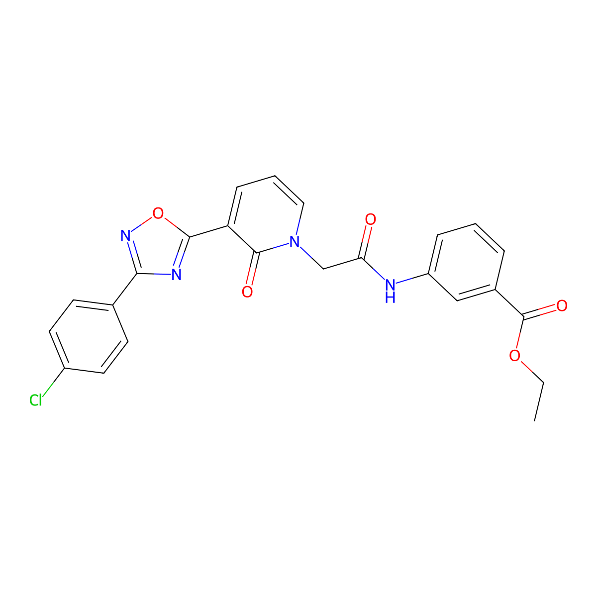ethyl 3-(2-(3-(3-(4-chlorophenyl)-1,2,4-oxadiazol-5-yl)-2-oxopyridin-1(2H)-yl)acetamido)benzoate molecular structure, CAS 1105222-56-7