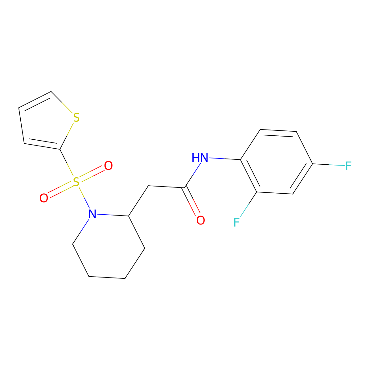 N-(2,4-difluorophenyl)-2-(1-(thiophen-2-ylsulfonyl)piperidin-2-yl)acetamide molecular structure, CAS 1105222-57-8