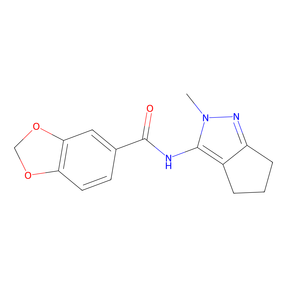 N-(2-methyl-2,4,5,6-tetrahydrocyclopenta[c]pyrazol-3-yl)benzo[d][1,3]dioxole-5-carboxamide molecular structure, CAS 1105222-61-4