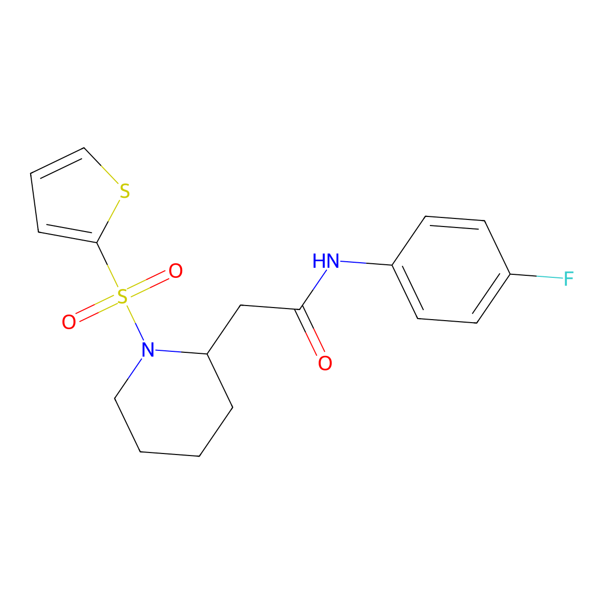 N-(4-fluorophenyl)-2-(1-(thiophen-2-ylsulfonyl)piperidin-2-yl)acetamide molecular structure, CAS 1105222-63-6